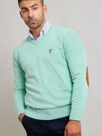 V-neck sweater with elbow patch | Agua