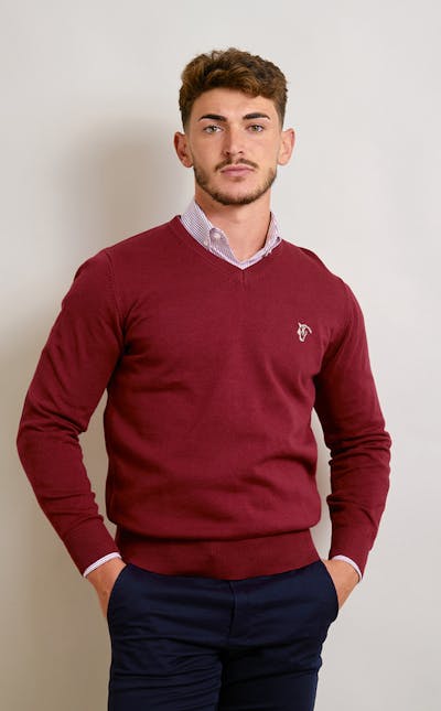 V-neck sweater with elbow patch | Tinto