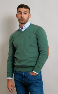 V-neck sweater with elbow patch | Cactus