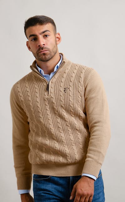 Cable Knit Half Zip Sweater | Arena