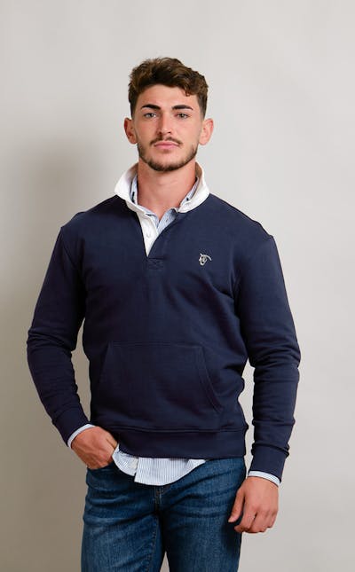 Button Collar Polo Sweatshirt | Marino