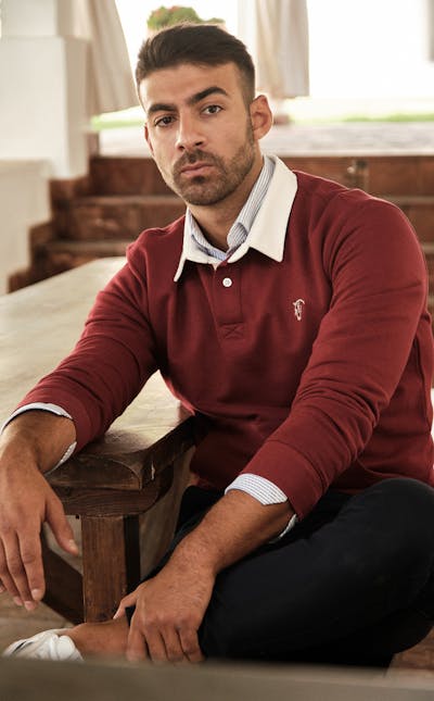 Sweatshirt algodão gola abotoada | Tinto
