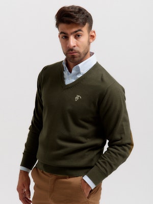 V-neck sweater with elbow patch | Caza