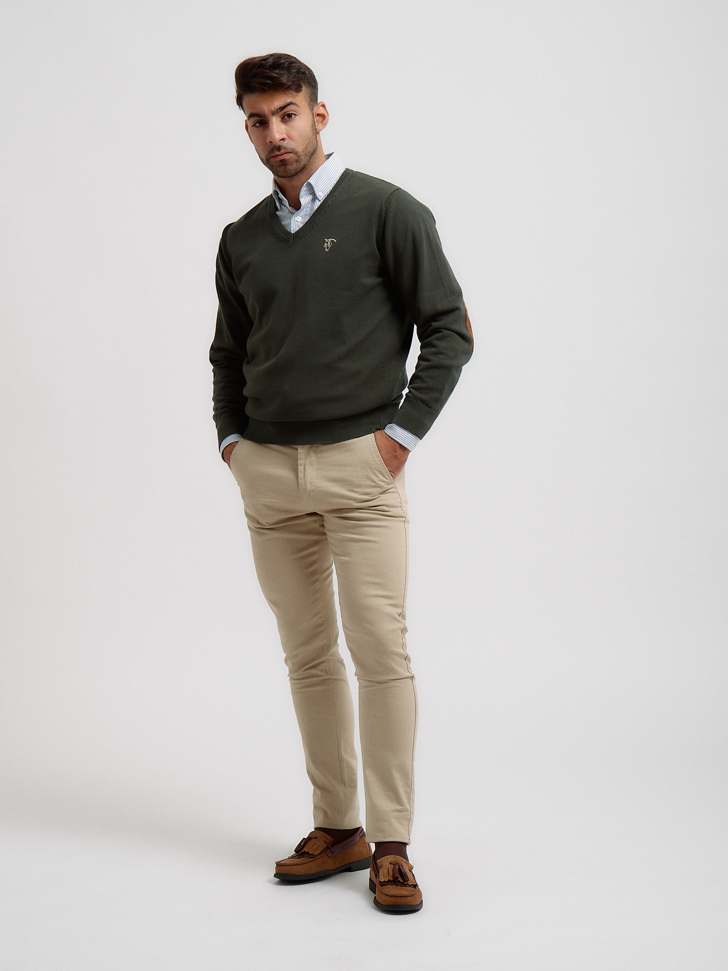 Pull col V avec coudières | Abeto