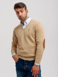 V-neck sweater with elbow patch | Arena