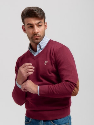 V-neck sweater with elbow patch | Burgundy