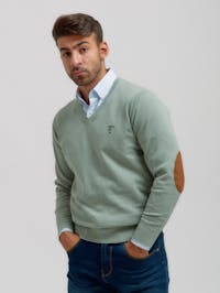V-neck sweater with elbow patch | Océano