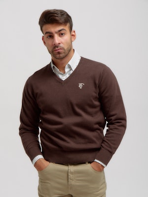 V-neck sweater with elbow patch | Moka