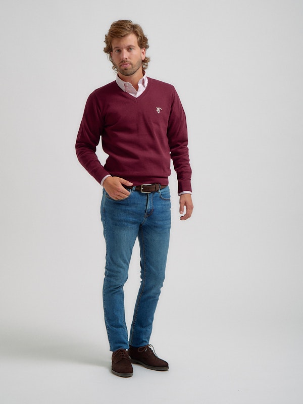 Sweater com decote em V | Burgundy