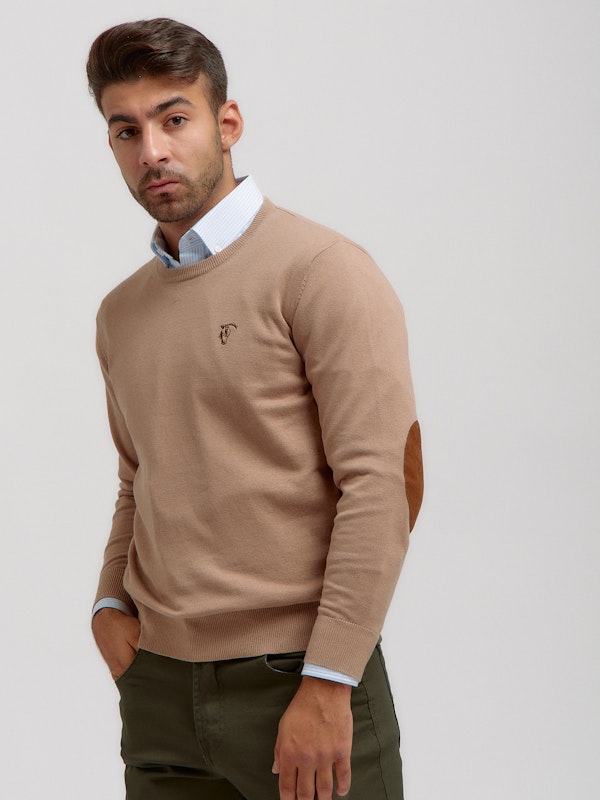 Pull-over col rond avec coudières | Taupe