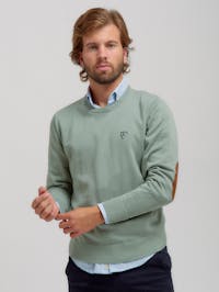 Round neck sweater wilth elbow patches | Océano