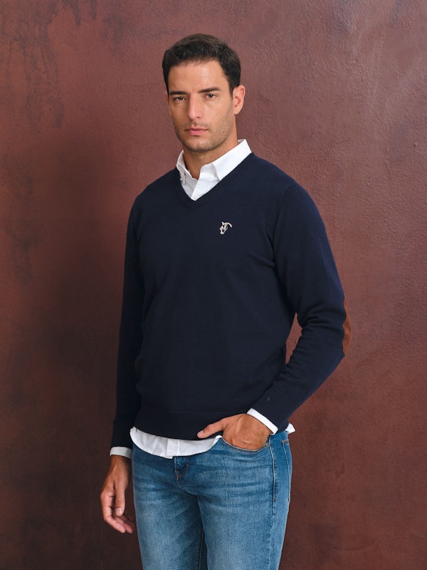 V-neck sweater with elbow patch | Marino