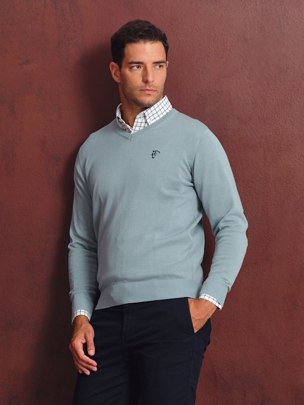 V-neck sweater with elbow patch | Zafiro