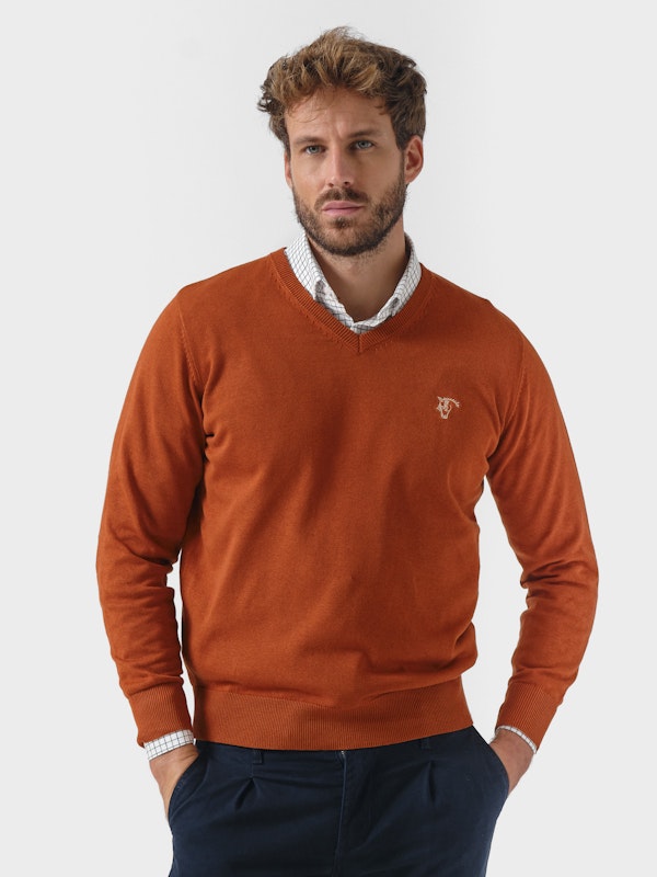 V-neck sweater with elbow patch | Ámbar