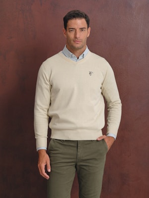 Pull Col V avec Coudières Melange | Nude