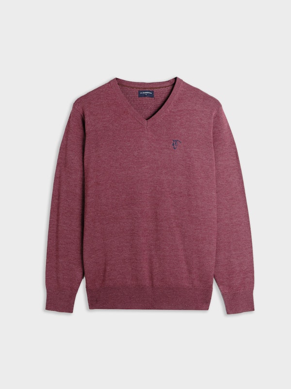 Suéter Gola V com Cotoveleiras Melange | Burgundy