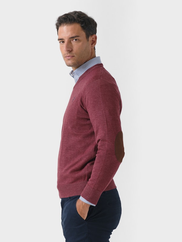 Suéter Gola V com Cotoveleiras Melange | Burgundy