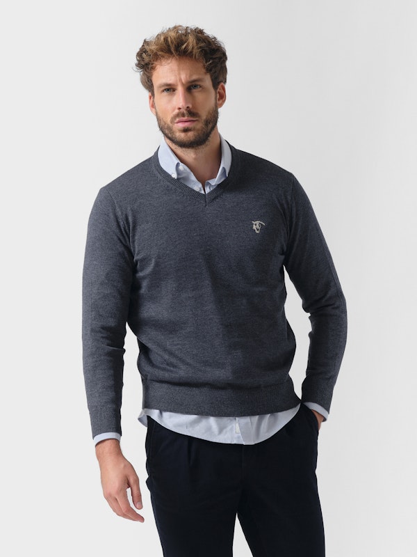 V-Neck Sweater Melange | Marino