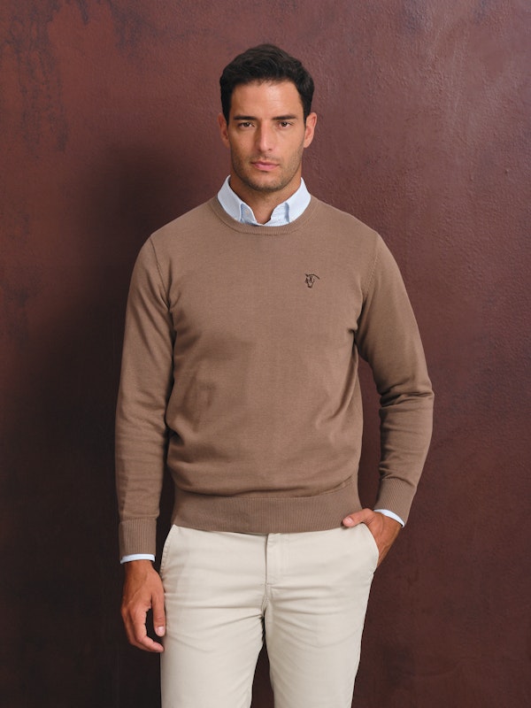 Elbow Patch Crewneck Sweater | Sepia