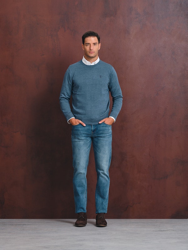 Suéter Gola Redonda Melange | Cobalto