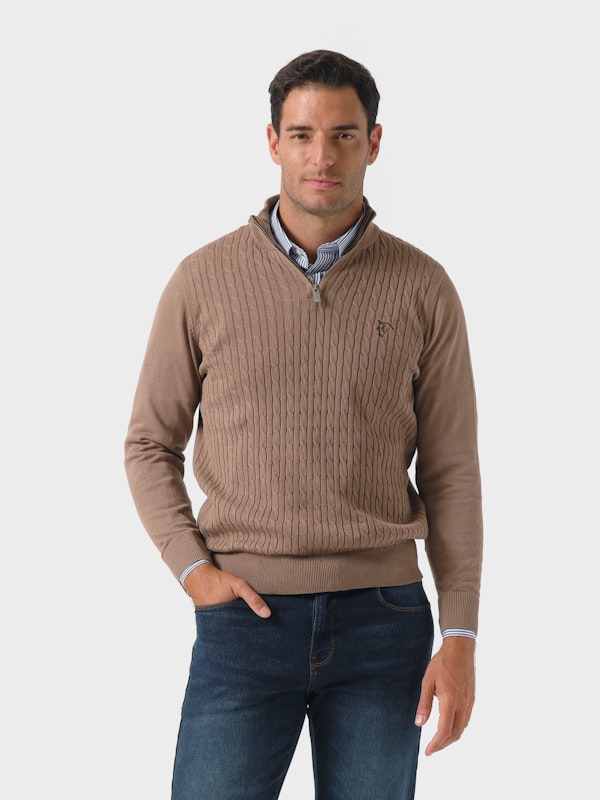 Half-Zip Cable Knit Sweater | Sepia