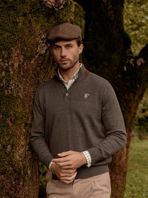 Buttoned Melange Sweater | Charcoal