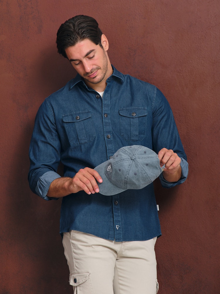 Cómo Combinar Camisa Camisa Vaquera Azul Oscuro Hombre Camisa