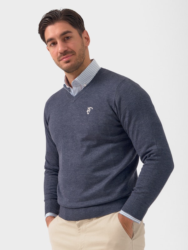 V-Neck Sweater Melange | Marino