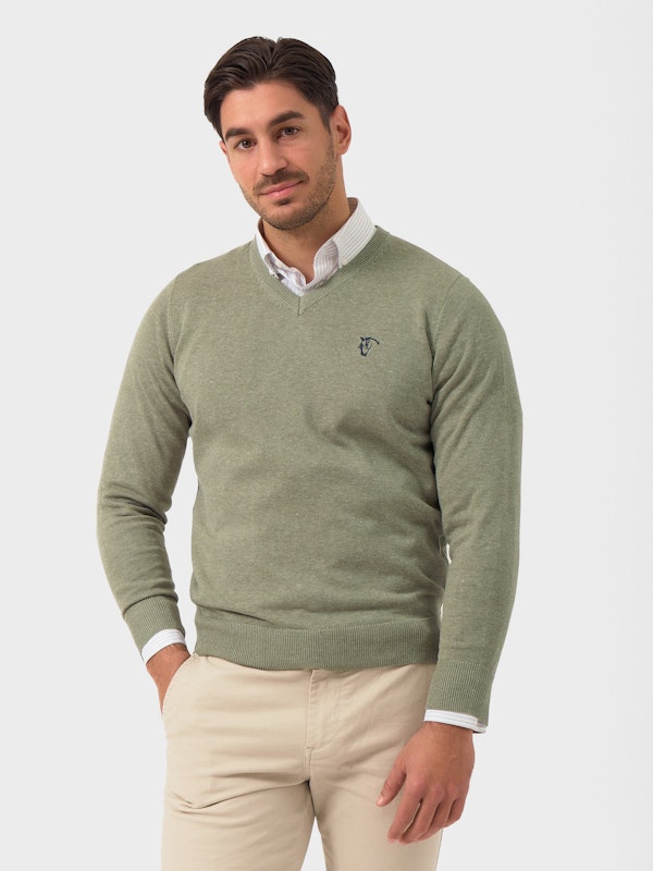 Pull Col V Melange | Salvia