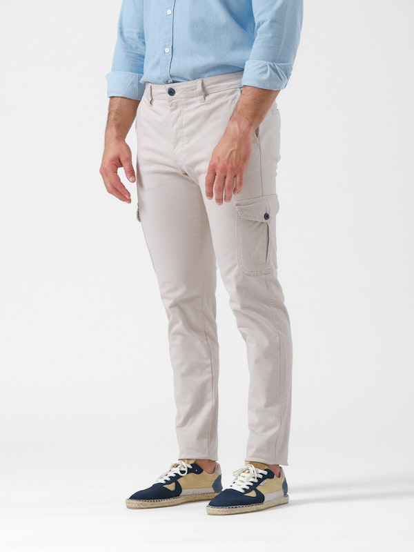 Calças cargo algodão | Beige