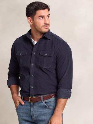 Camisa de Veludo Cotelê com Bolsos | Marino