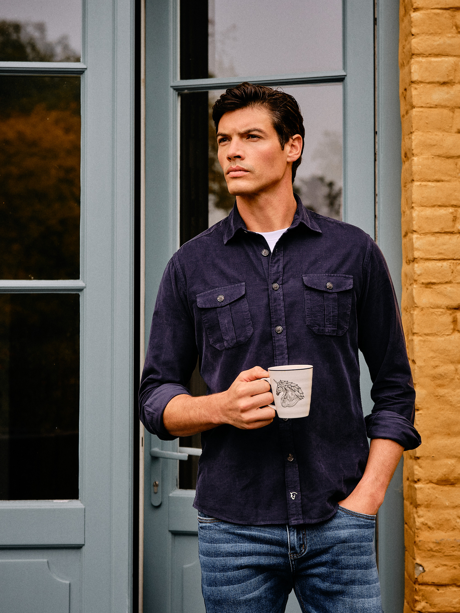 Camisa de Veludo Cotelê com Bolsos | Marino