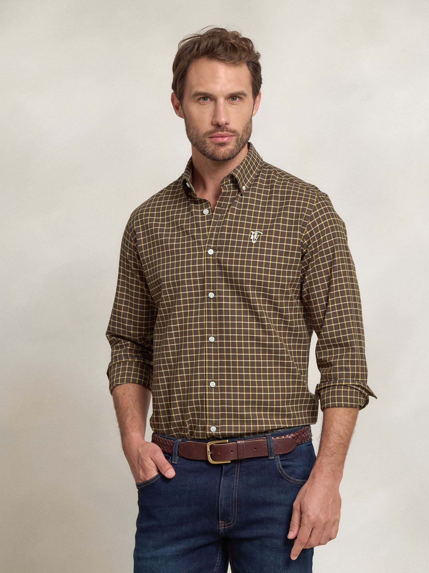 Camisa Xadrez de Viyela Marrom