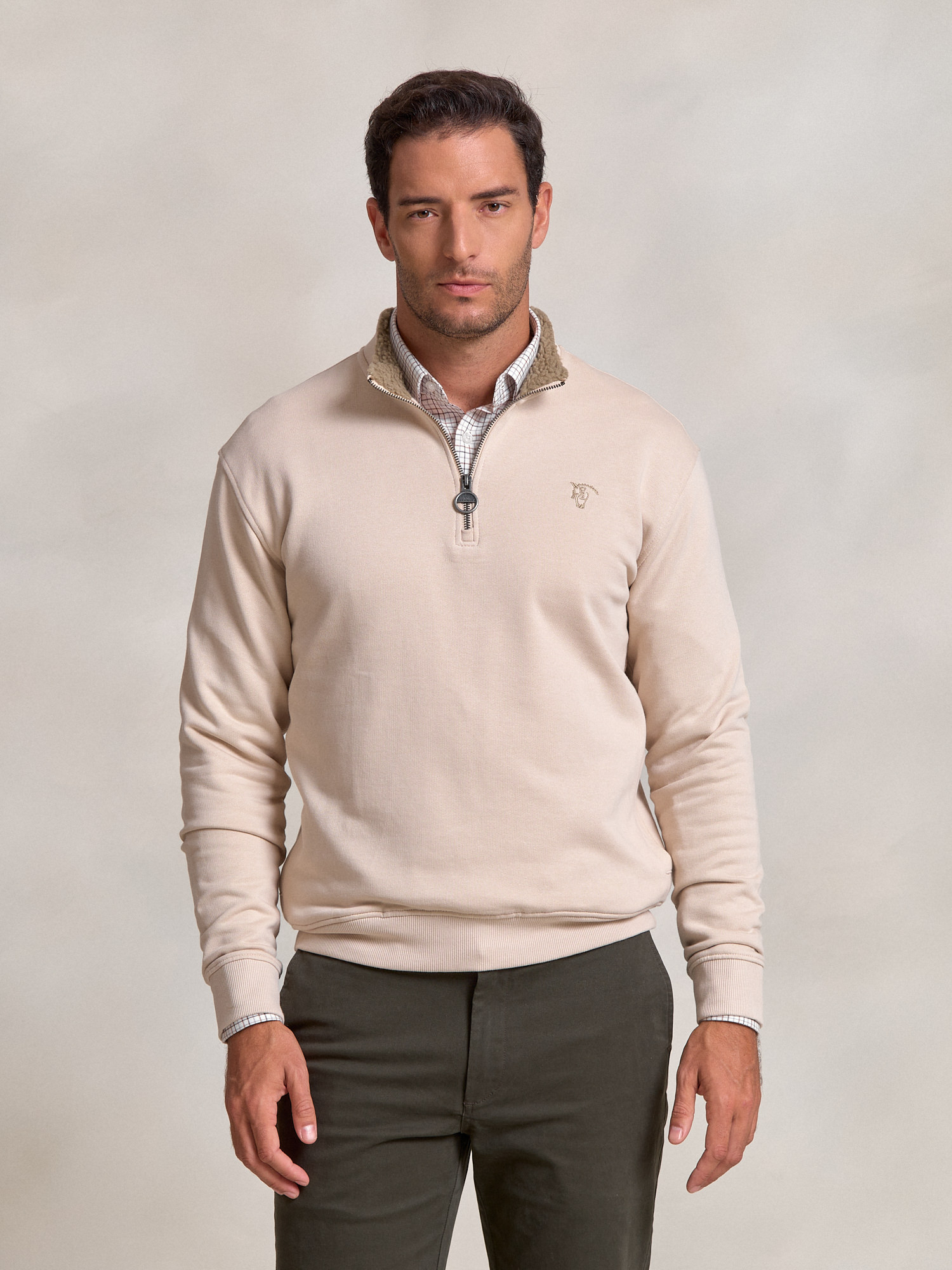 Detail Half-Zip Sweatshirt Nude for men | La Garrocha
