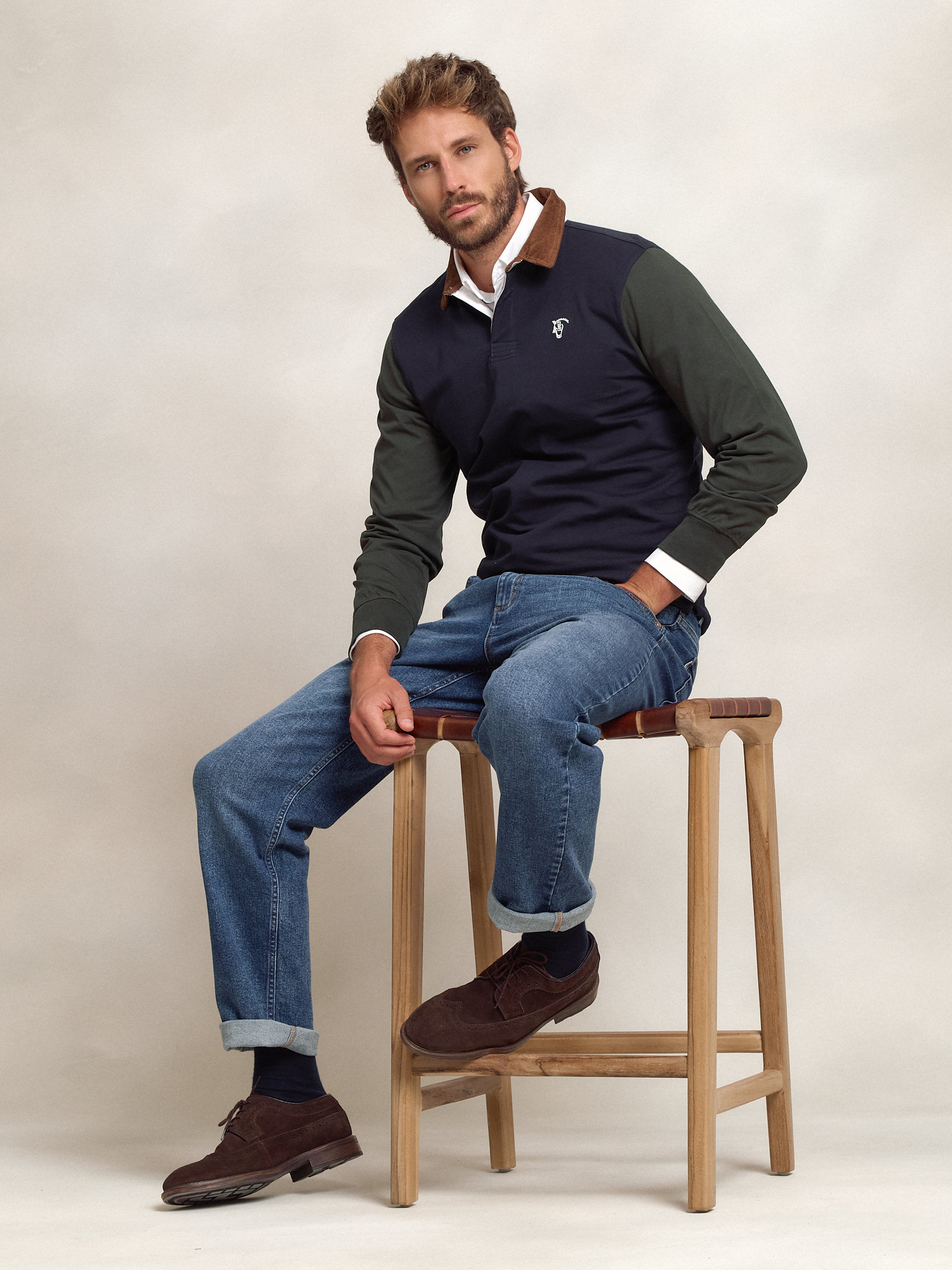 Corduroy Collar Polo Shirt | Marino