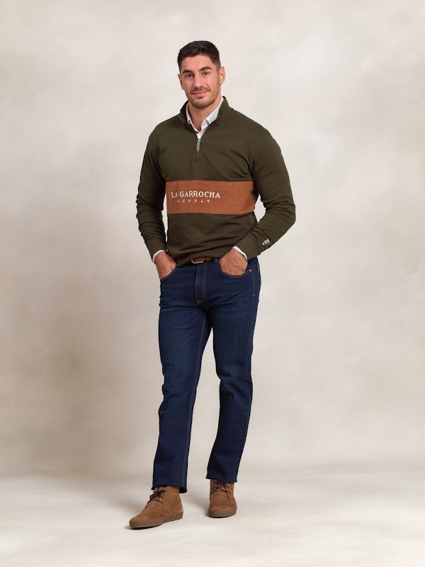 Sweat-shirt à Demi-zip avec Bande Velours Côtelé | Caza