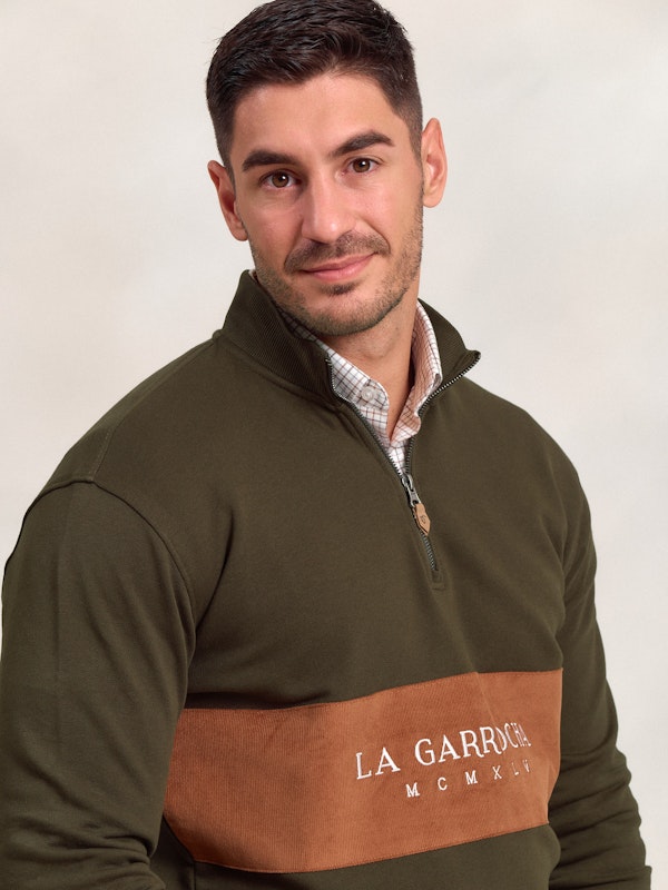 Sweat-shirt à Demi-zip avec Bande Velours Côtelé | Caza