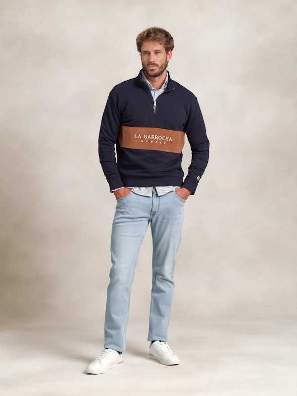 Sweat-shirt à Demi-zip avec Bande Velours Côtelé | Marino 