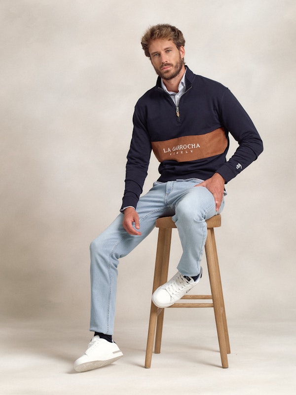 Sweat-shirt à Demi-zip avec Bande Velours Côtelé | Marino 