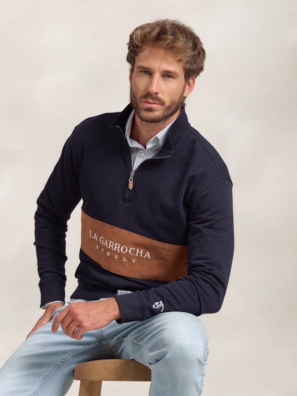 Sweat-shirt à Demi-zip avec Bande Velours Côtelé | Marino 