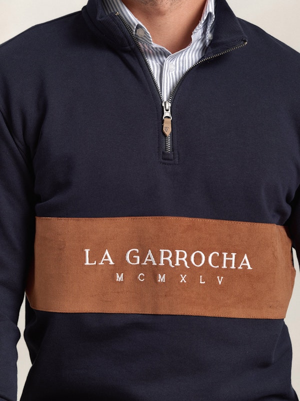 Sweat-shirt à Demi-zip avec Bande Velours Côtelé | Marino 