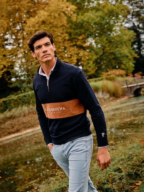 Half-Zip Corduroy Band Sweatshirt | Marino