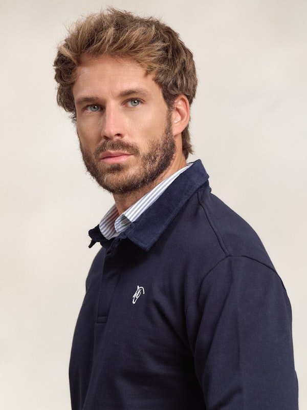 Sweat-shirt à Col Polo en velours Côtelé | Marino