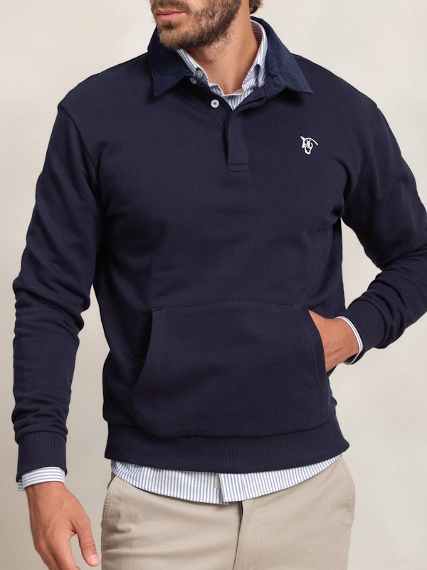 Sweat-shirt à Col Polo en velours Côtelé | Marino