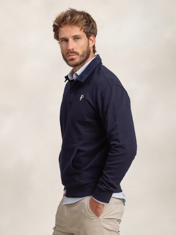 Sweat-shirt à Col Polo en velours Côtelé | Marino