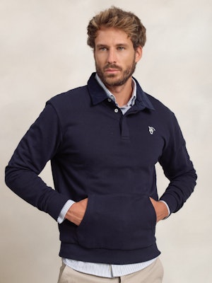 Sweatshirt de veludo cotelê com gola polo | Marino