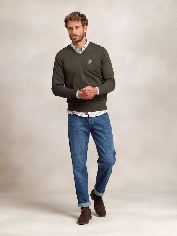 Pull col V avec coudières | Caza