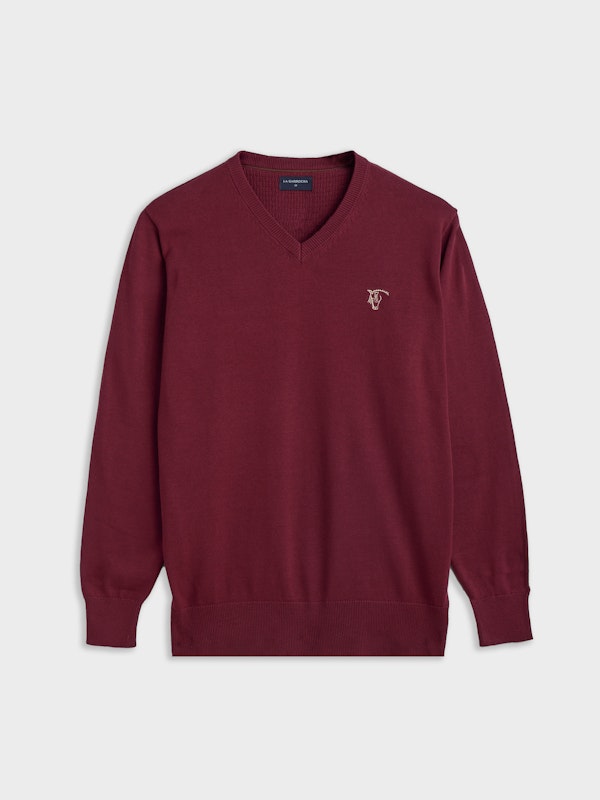 Pull col V avec coudières | Burgundy