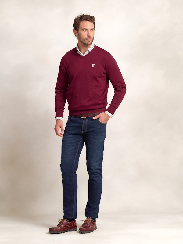 Pull col V avec coudières | Burgundy