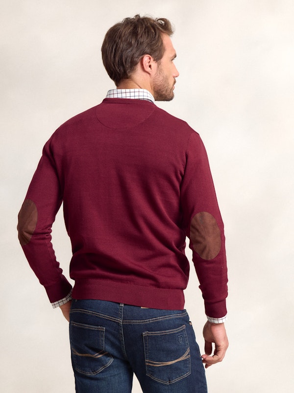 Pull col V avec coudières | Burgundy